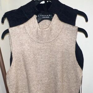 Tahari Beige Sleeveless Turtleneck Sweater Vest